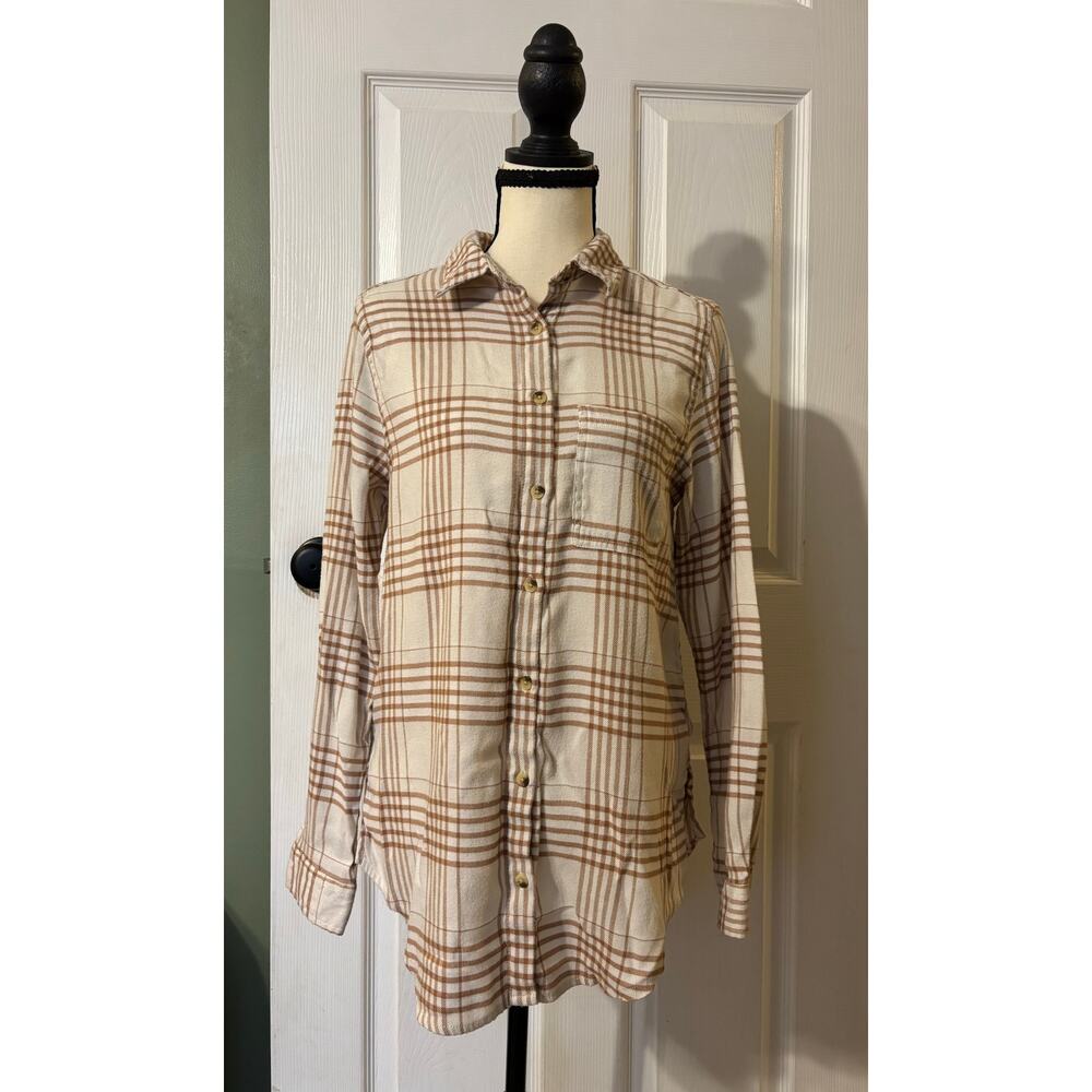 C & C California Button Down Long Sleeve Women's Medium Brown & White Plaid
